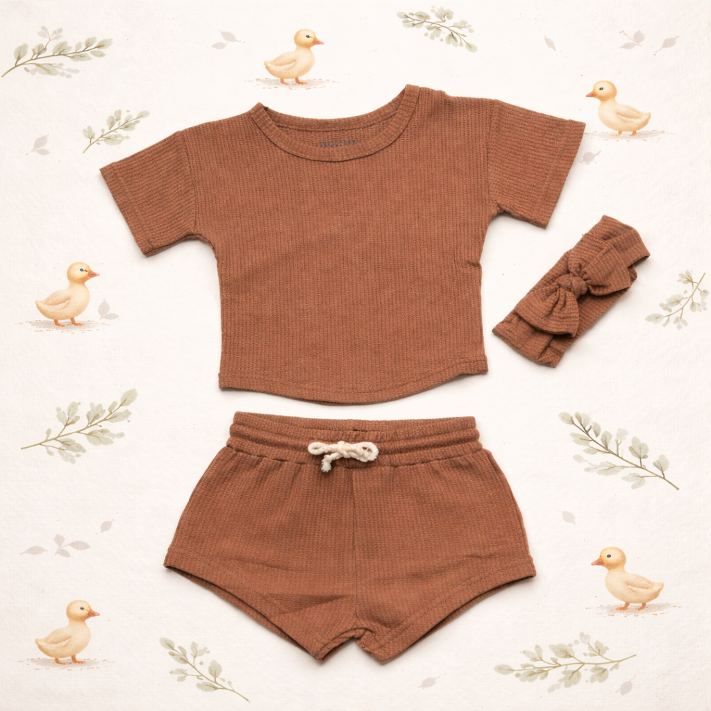 waffle top/ short and headband