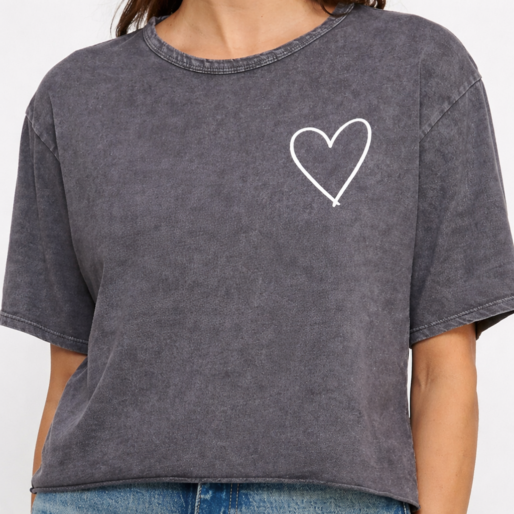 Short sleeve mineral washed cropped tee shirt